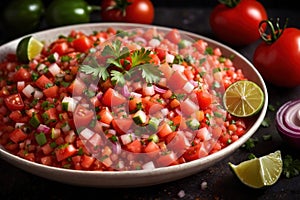 Plate of pico de gallo salsa, vegetarian salad sauce cuisine dish photo