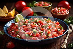 Plate of pico de gallo salsa, vegetarian salad sauce cuisine dish photo