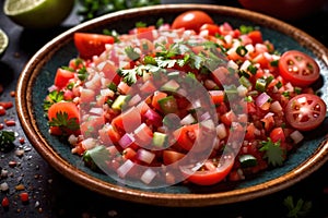 Plate of pico de gallo salsa, vegetarian salad sauce cuisine dish photo