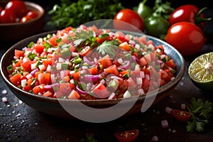 Plate of pico de gallo salsa, vegetarian salad sauce cuisine dish photo