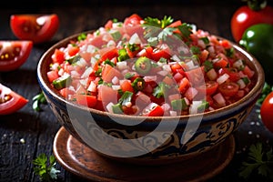 Plate of pico de gallo salsa, vegetarian salad sauce cuisine dish photo