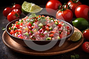 Plate of pico de gallo salsa, vegetarian salad sauce cuisine dish photo