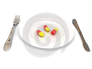 Plate with pills over white