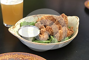 Plate of popcorn chicken