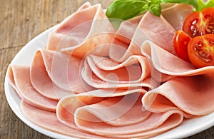 Plate of pork sliced ham