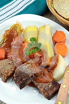 Plate of pot au feu french cuisine