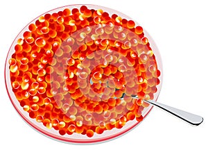 Plate with red caviar and spoon, vector