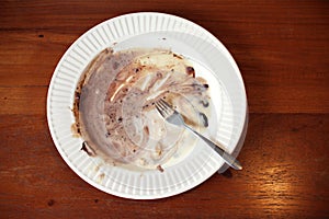 Plate with remainder of chocolate ice cream photo