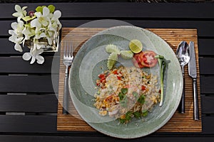 Plate of rice with shirimp