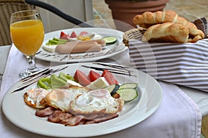 Plate with rich breakfast