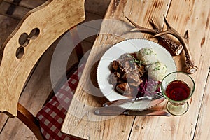 Plate of rich spicy wild venison goulash