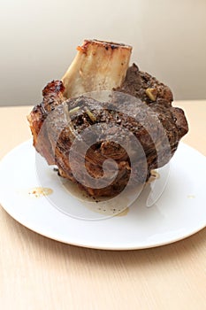 Plate with roast beef shank