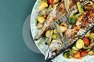 Scomber fish baked with vegetables photo
