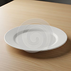 Plate's edges are slightly raised, and it casts a soft shadow on