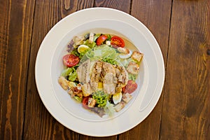 Plate with salad with meat