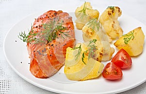 Plate with Salmon Garnished with Vegetables