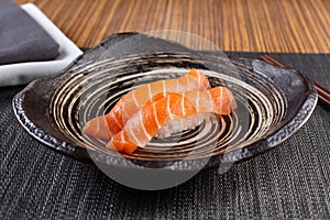 plate of salmon sushi nigiri