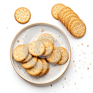 Plate of Salted Biscuits Isolated on White Background