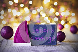 Plate, Santa Hat, Lights, Text Seasons Greetings