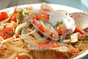 Plate of seafood pasta