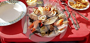 Plate of seafood in a restaurant Normandy france