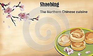 A plate of Shaobing or Huoshao on vintage background