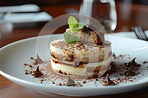 A plate showcasing a dessert featuring a piece of Zuppa inglese cake