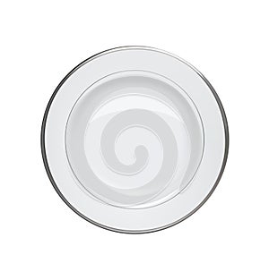 Plate with silver rims on white background.
