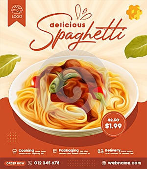 Plate of spaghetti pasta with meatballs design template