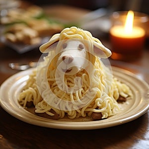 Eerily Realistic Spaghetti Sheep Pastry In Larme Kei Style photo
