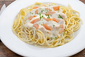 Spaghetti with smoked salmon