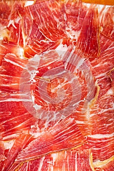 Plate of Spanish jamon iberico sliced