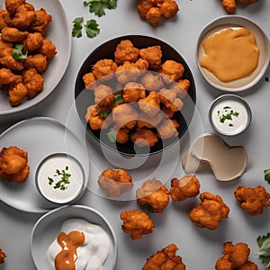 A plate of spicy buffalo cauliflower bites with a side of ranch dressing3