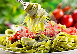Plate of spinach tagliatelle