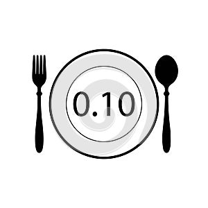 Plate, spoon, fork and 0.10 icon. Symbol of greedy company for not compensating fairly to the effort of their employees