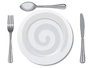 Plate, spoon, fork, and knife