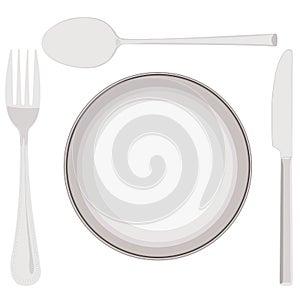 Plate, spoon, fork and knife