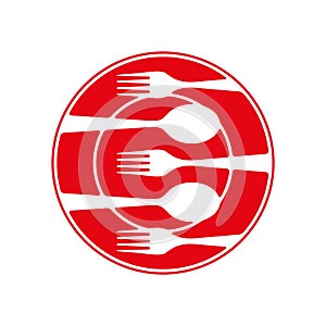 Plate with Spoon and Fork Vector Icon.