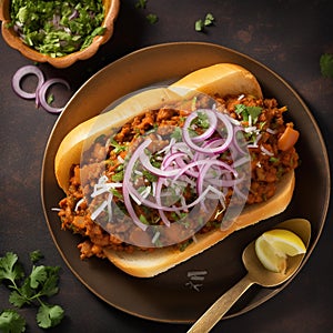 A plate of steaming hot pav bhaji