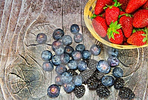 Plate with strawberries and bilberries