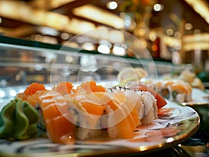 A plate of sushi is on display