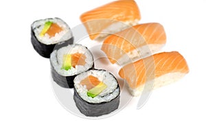Plate of sushi and maki isolated