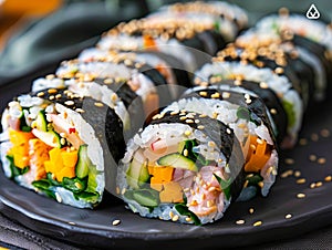 A plate with sushi rolls on it