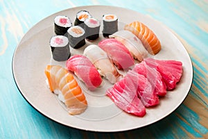 Plate of sushi and sashimi