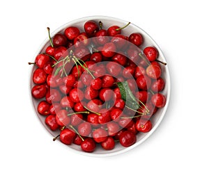 Plate with sweet red cherries