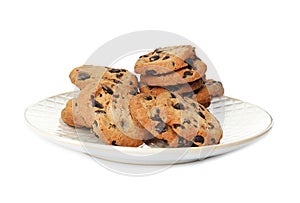 Plate with tasty chocolate chip cookies