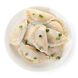 Plate of tasty cooked dumplings isolated on white