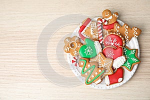 Plate with tasty homemade Christmas cookies