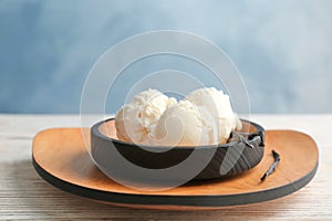 Plate with tasty vanilla ice cream