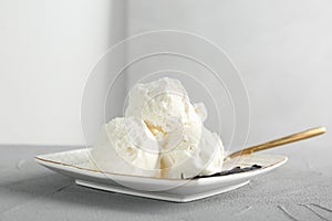 Plate with tasty vanilla ice cream